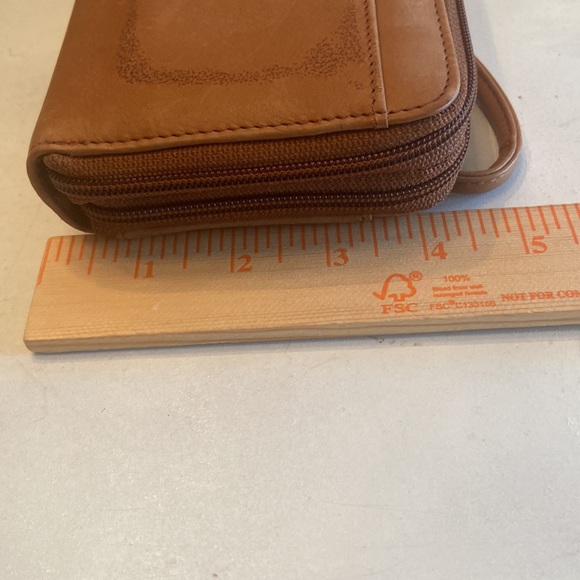 Fossil brown leather double zip around multi pocket clutch bag with strap - Picture 11 of 16